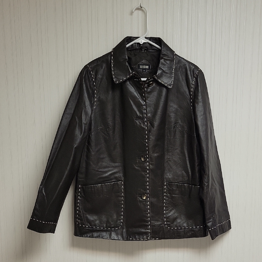 Women's Y2K 111 State Black Leather Jacket, Sz Small Indie Sleeze